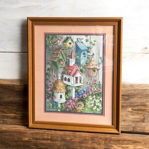 Vintage Home Interiors & Gifts Framed Picture "Birdhouses" 22.5x18" Wall Art